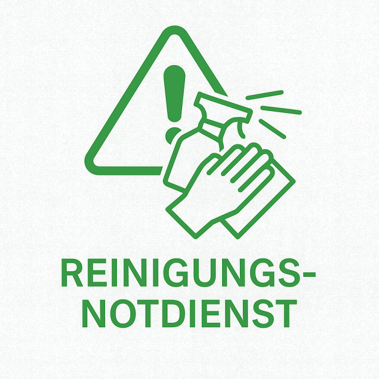 Symbol für Treppenreinigung mit Besen und Treppenstufen.